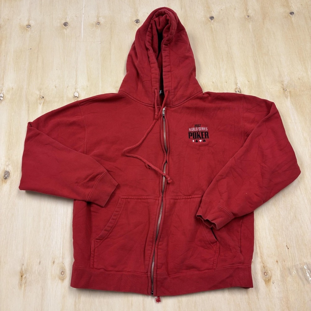 Y2K World Series Of Poker 2007 Hoodie Sweatshirt Mens Small Red Front Zip Fleece